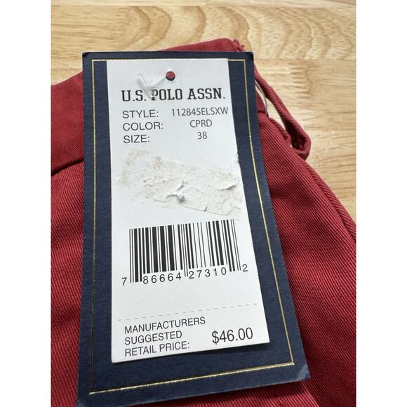 US Polo Assn Men’s Red Flat Front Chino Shorts Size 38 9" Inseam 100% Cotton NWT - Picture 3 of 8
